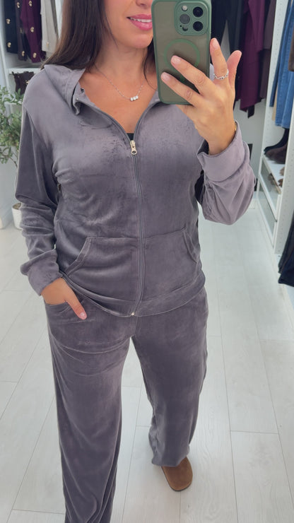 Oksana Velour Zip-Up Hoodie Loungewear Set