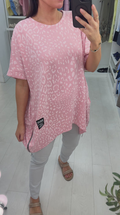 Posie Animal Print Loose Fit Dipped Hem Top