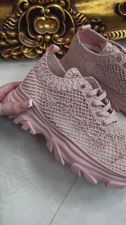 Talia Floral Crochet Detailed Chunky Platform Trainers