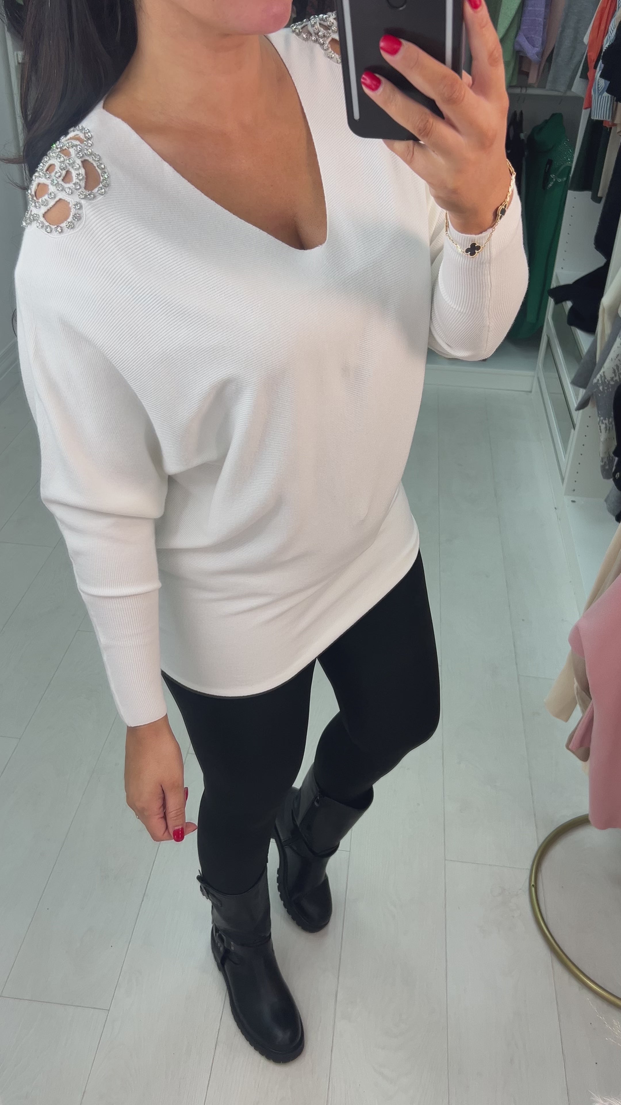 Load video: Harper Diamante Cut Out Detail Jumper