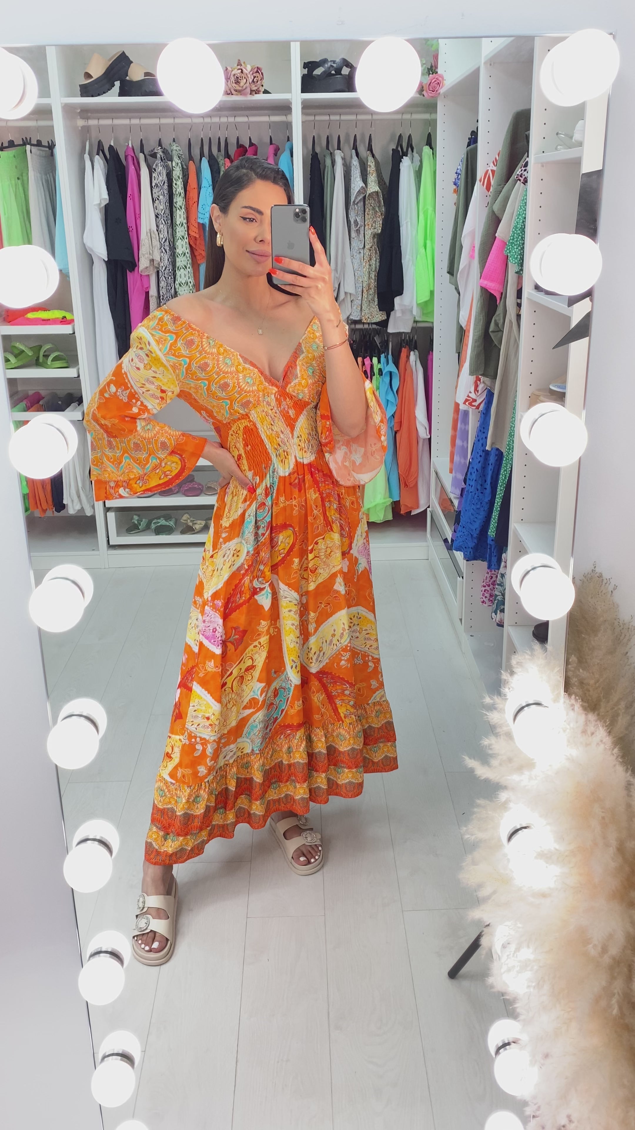 Selin Abstract Print Ruffle Hem Dress