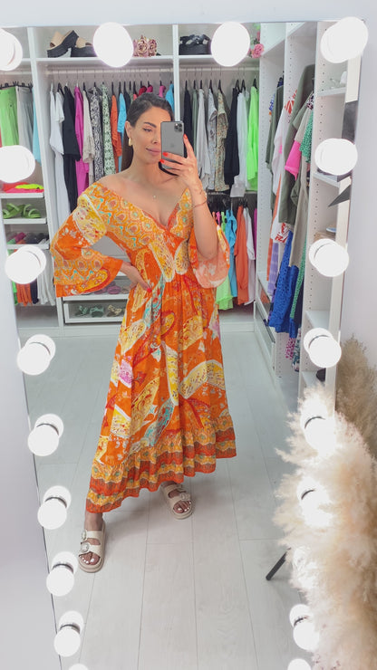 Selin Abstract Print Ruffle Hem Dress