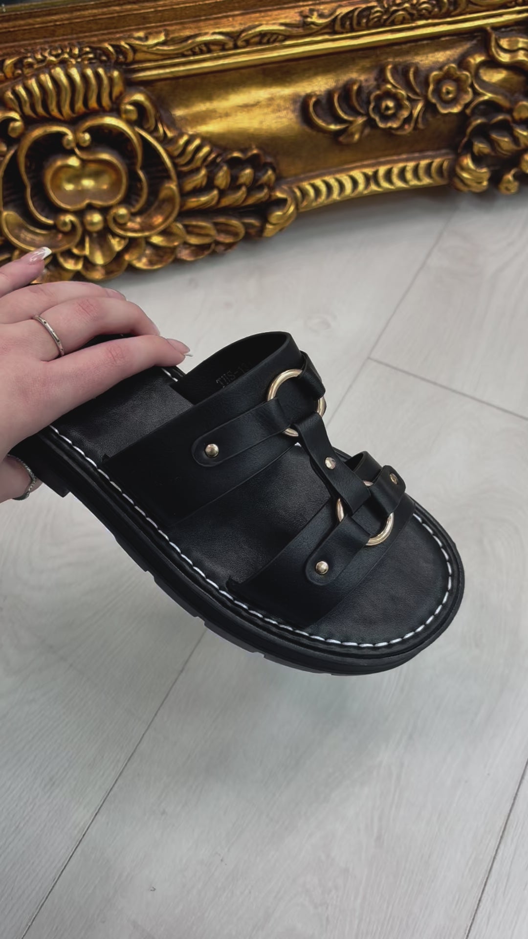 Load video: Pippa Double Strap Metallic Detail Sliders