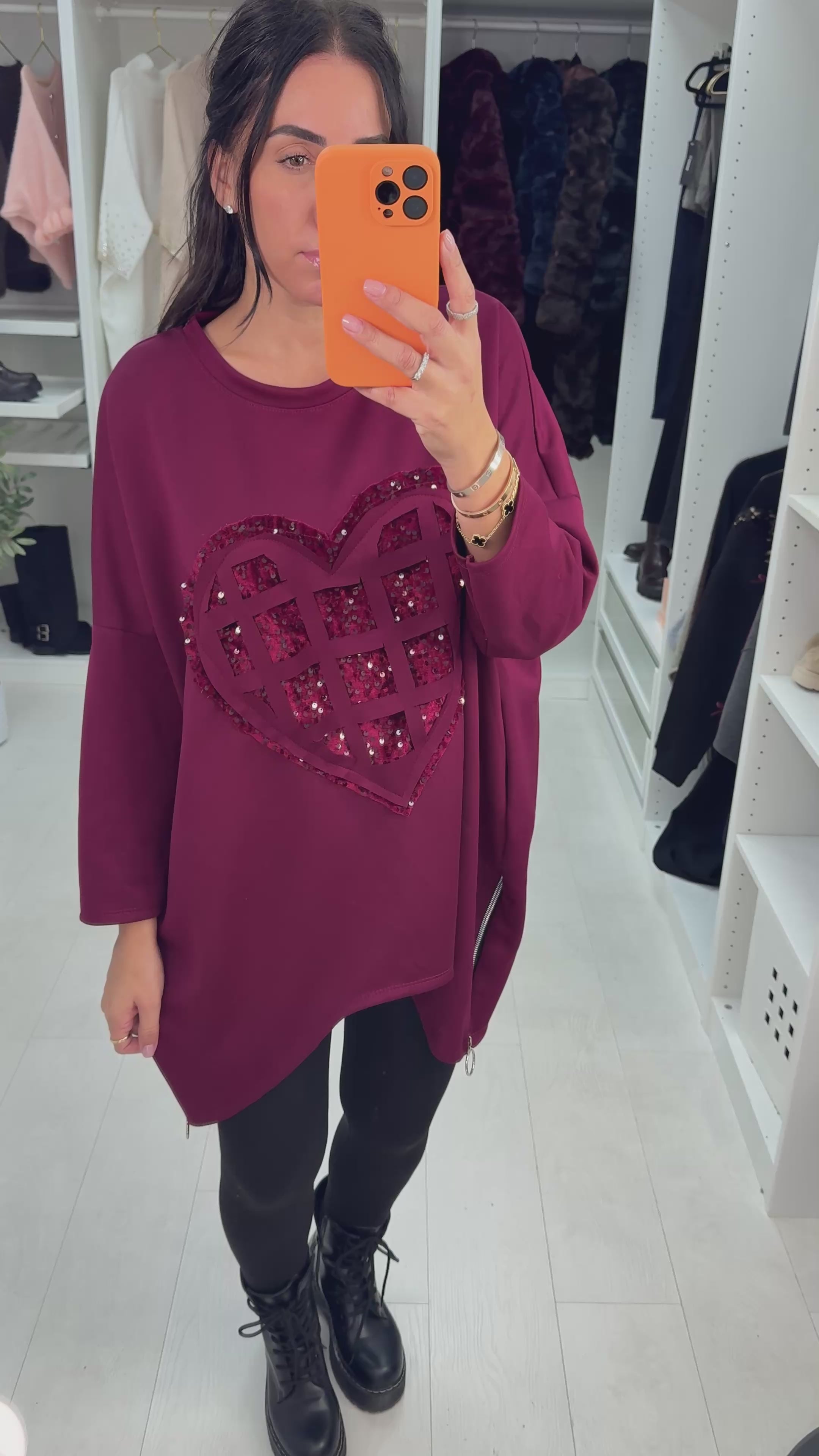 Load video: Avril Embellished Heart Loose Fit Sweatshirt