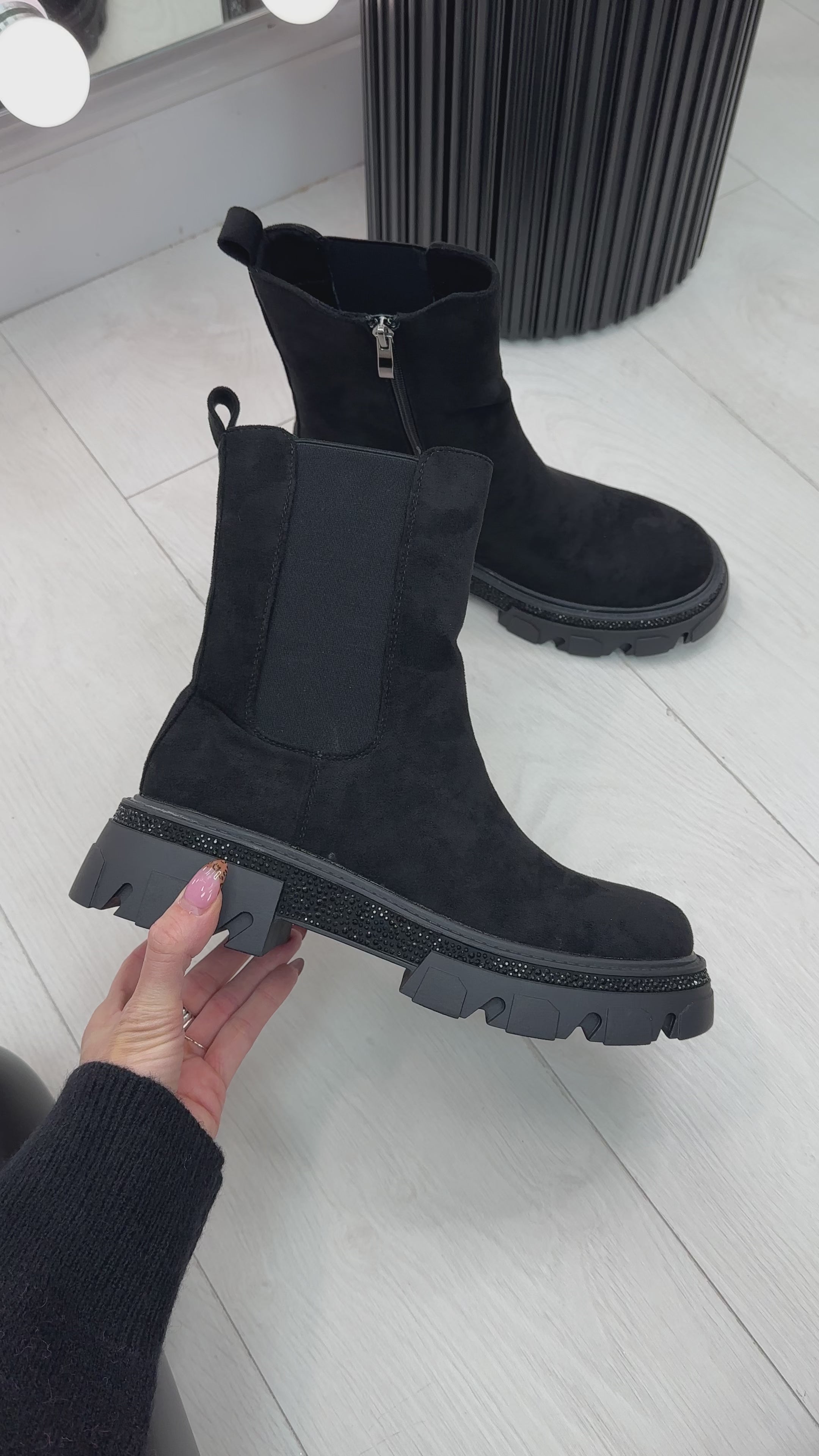 Load video: Belinda Faux Suede Embellished Sole Boots