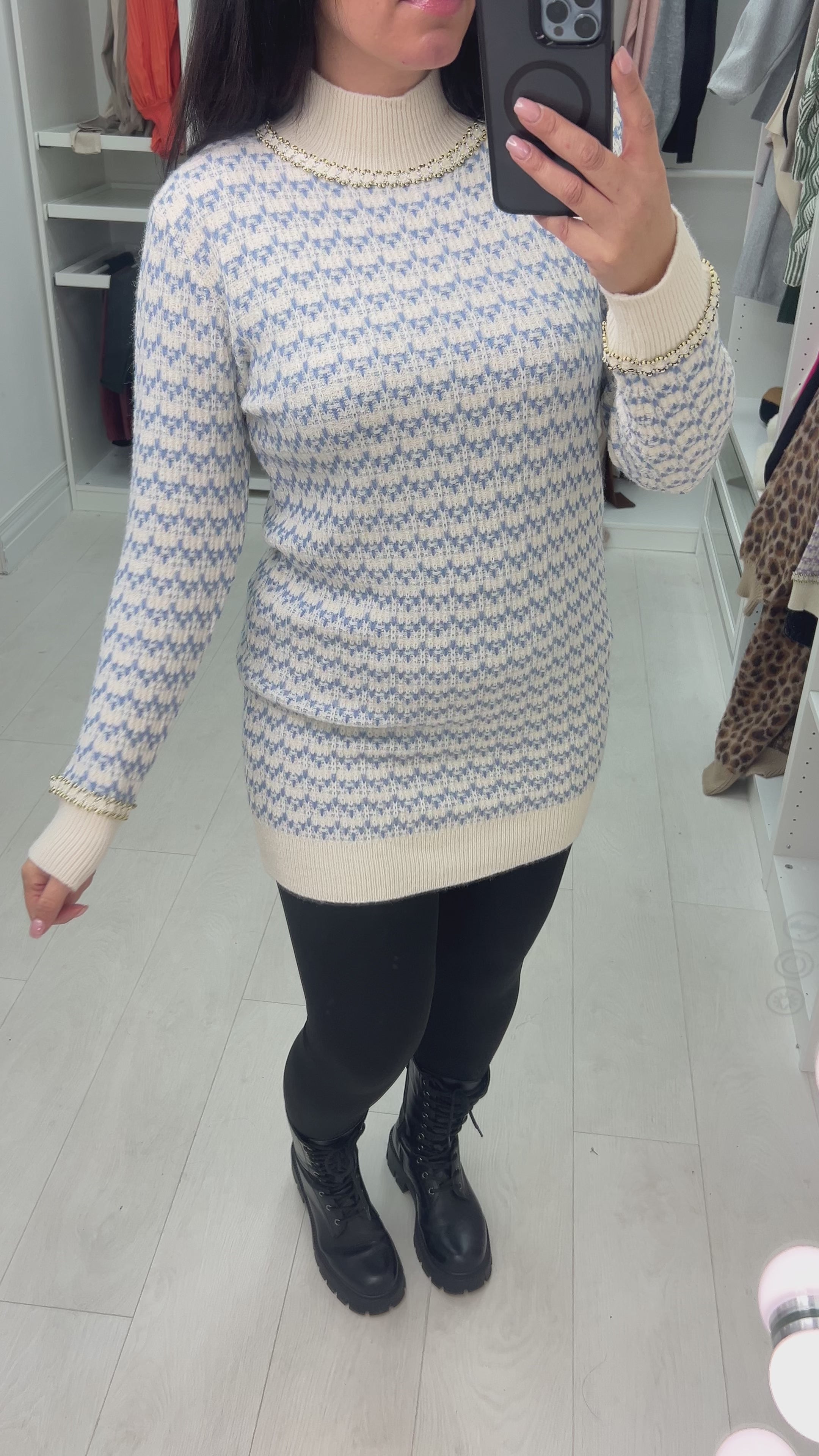Load video: Gabriele Boucle Effect Knit Jumper Dress