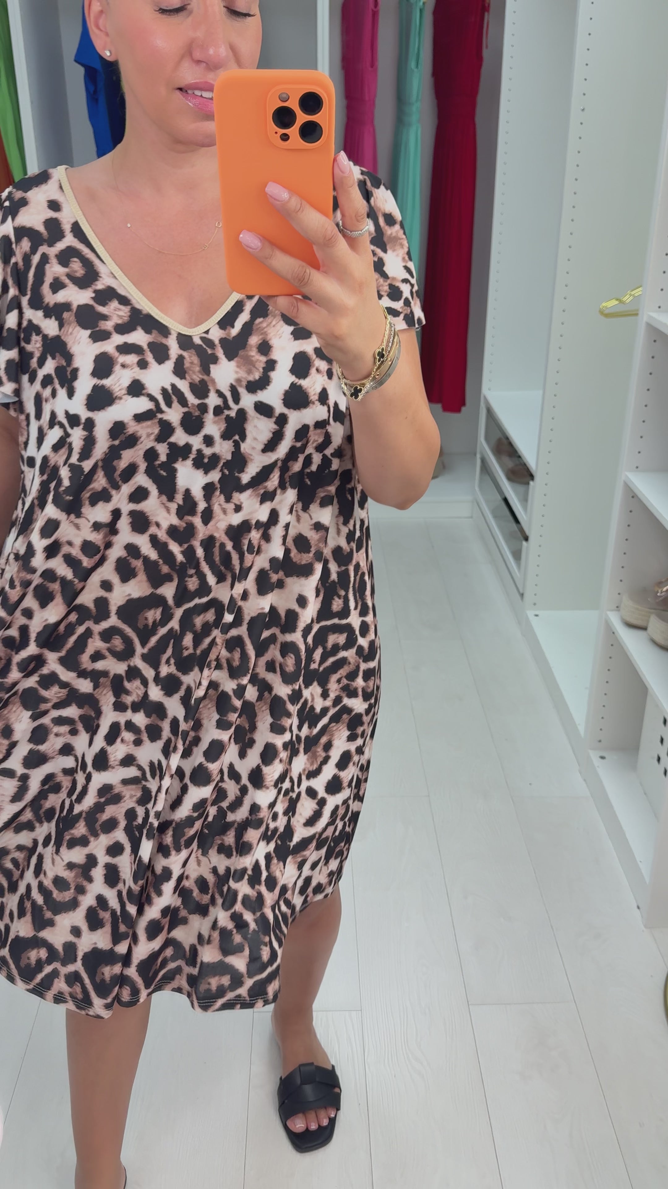 Load video: Paulette Leopard Print Slinky Midi Dress