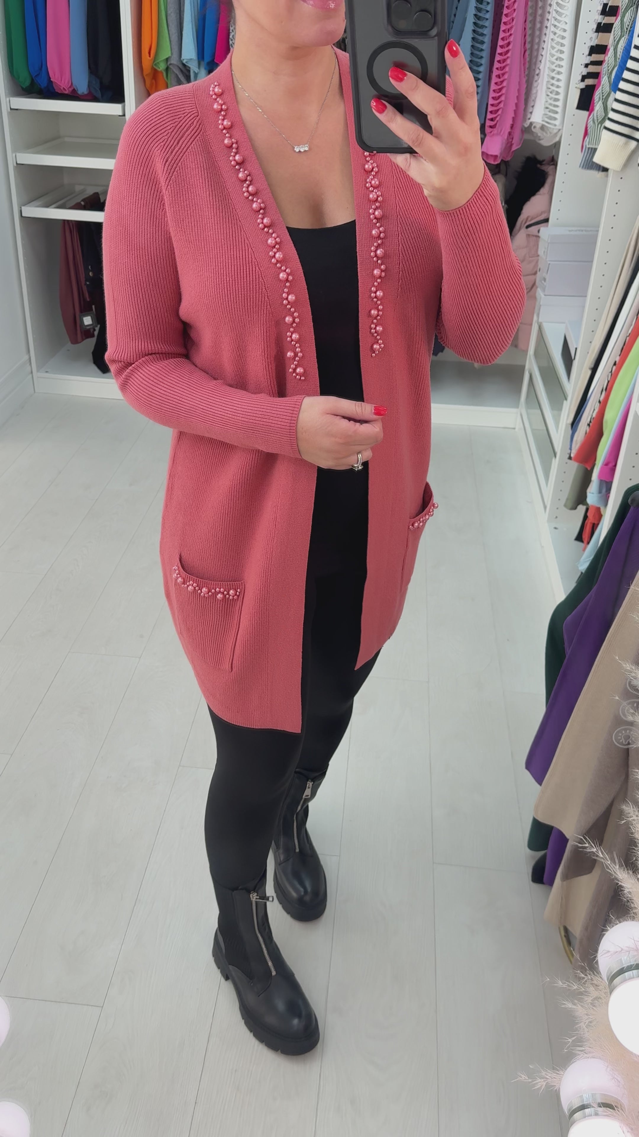 Zahara Longline Pearl Stone Detail Cardigan