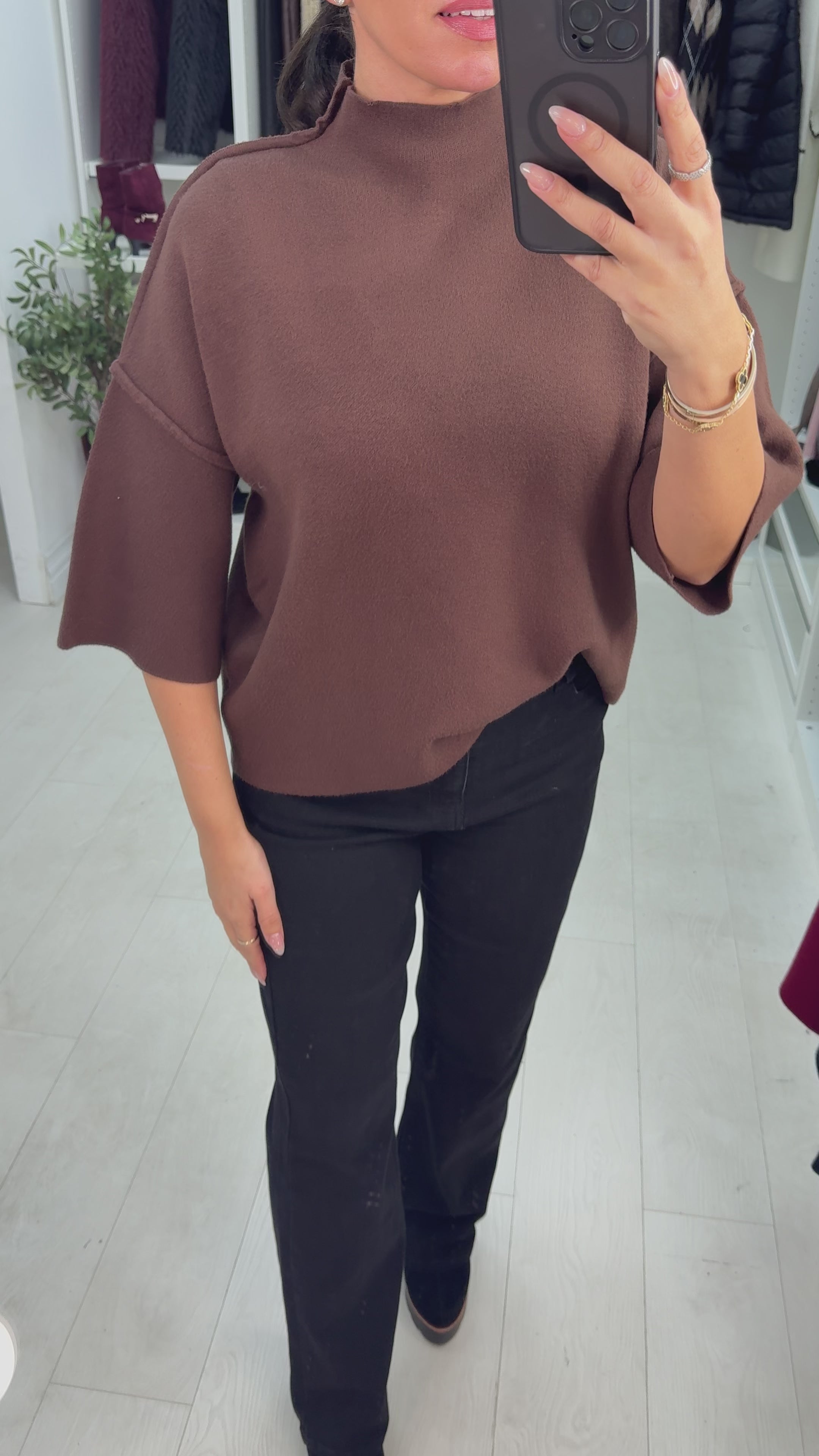 Vendetta Plain High Neck 3/4 Sleeve Jumper