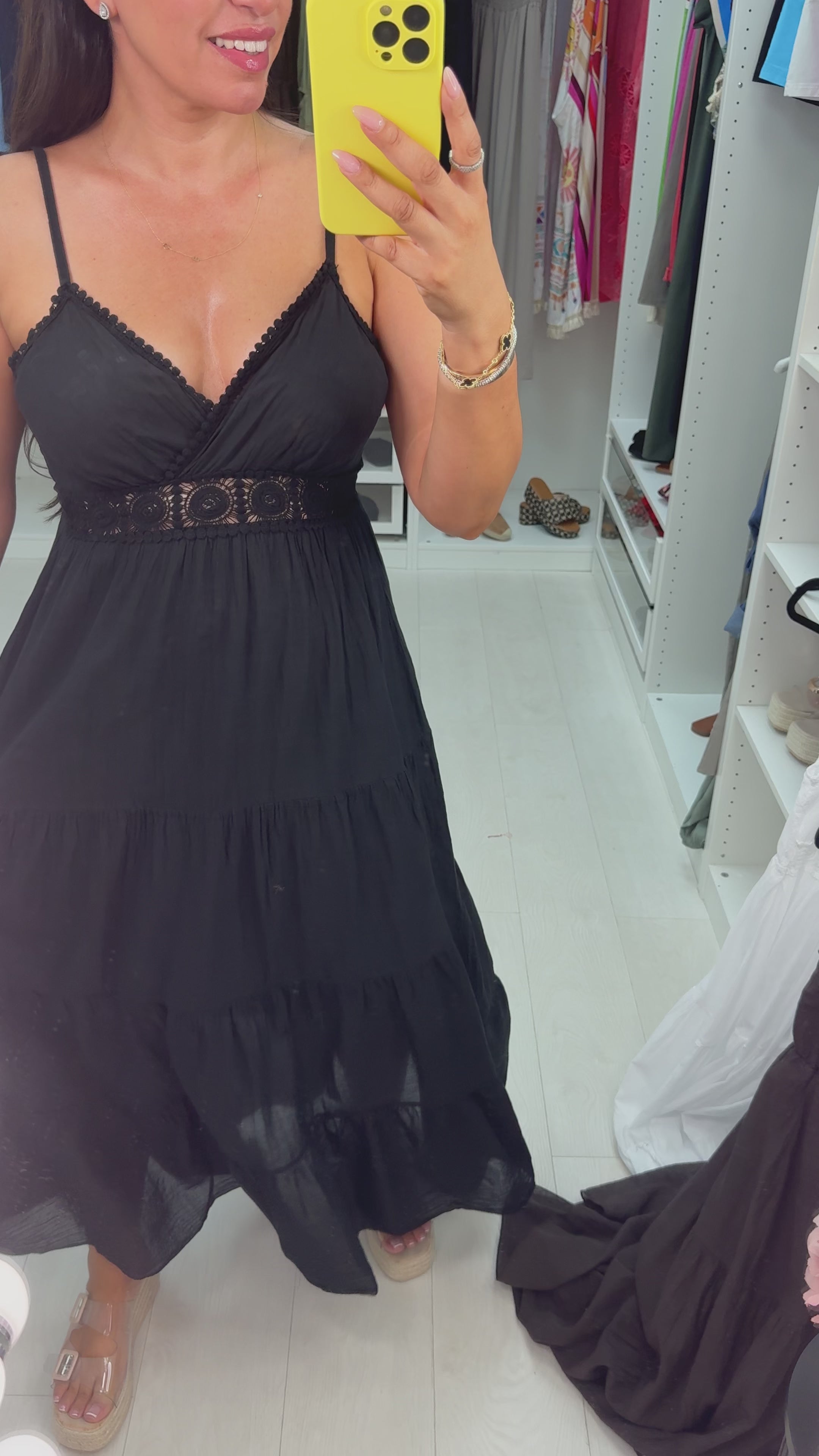 Halina Plain Crochet Detail Strappy Maxi Dress