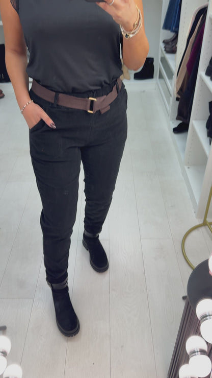 Adrienna Corduroy Elasticated Waist Belted Trousers