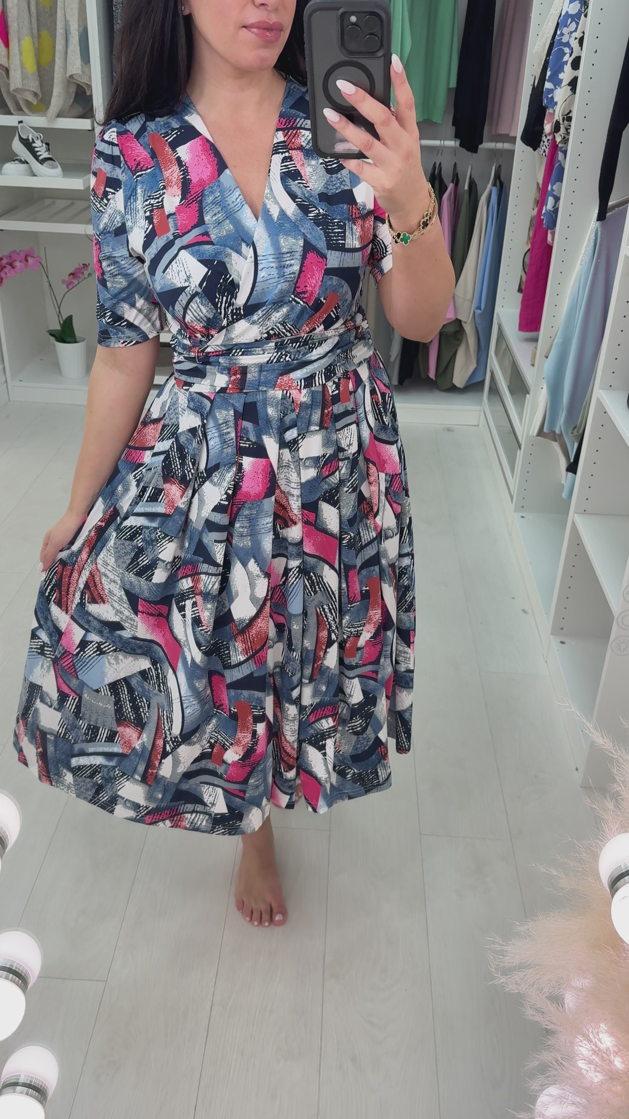 Load video: Harper Abstract Print Wrap Effect Dress