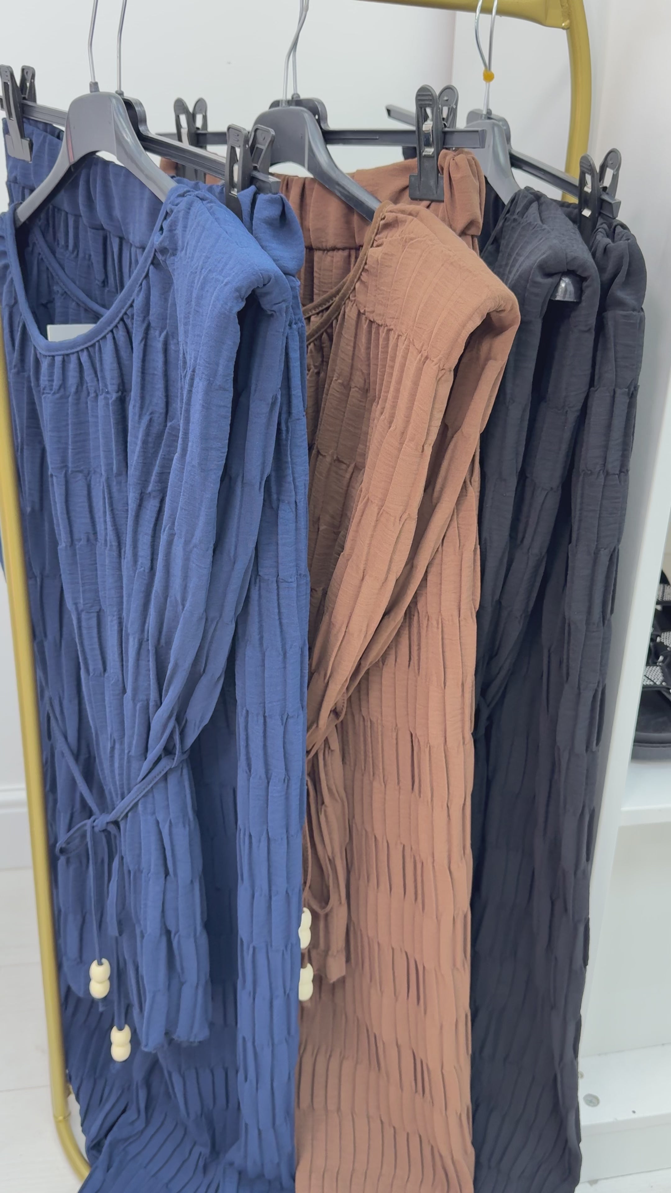 Fleurelle Plain Textured Tie Waist Co-Ord Set