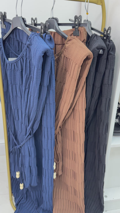 Fleurelle Plain Textured Tie Waist Co-Ord Set