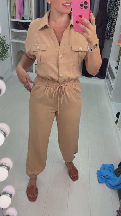 Romina Plain Crepe Short Sleeve Jumpsuit