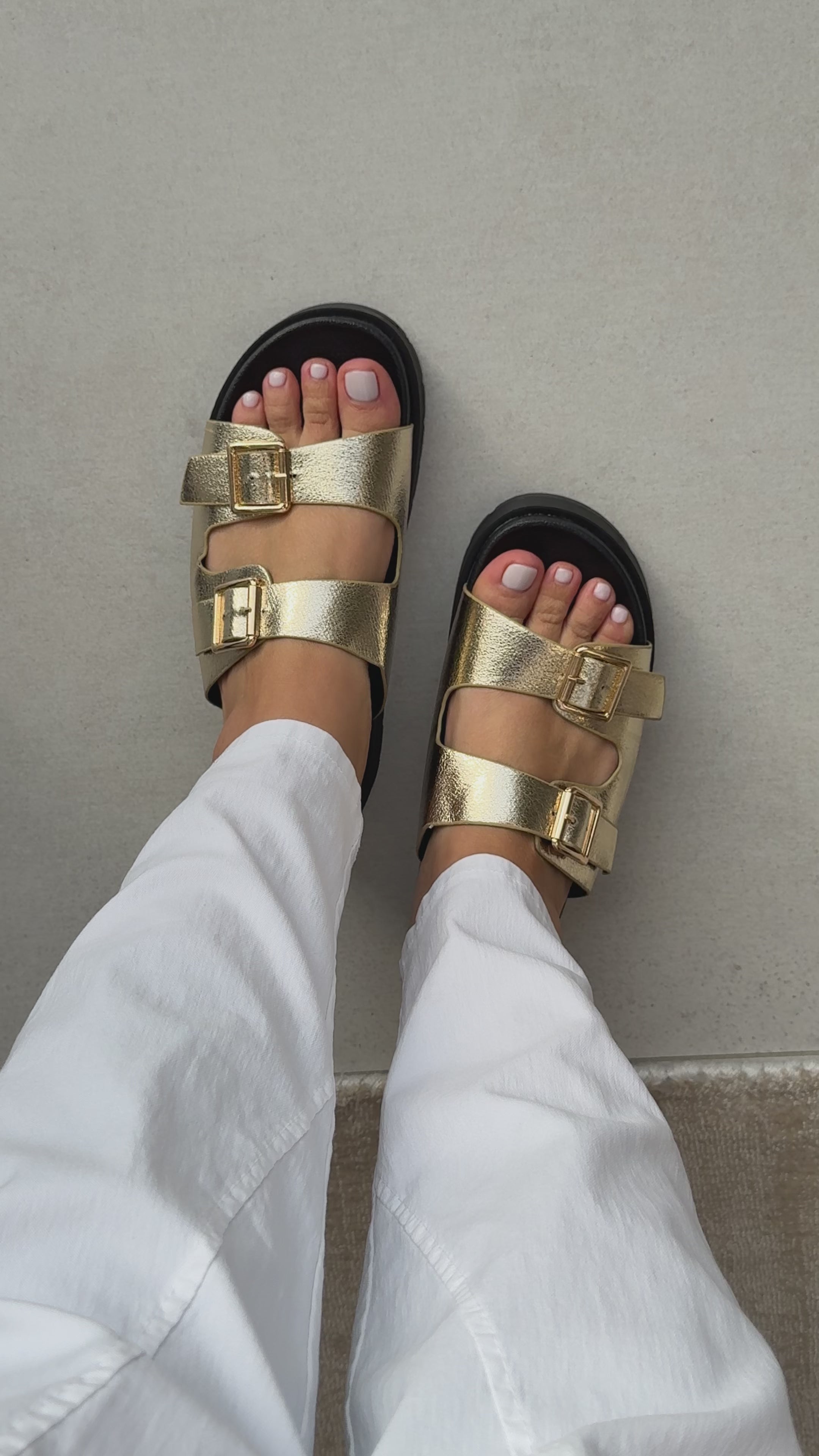 Load video: Emerie Double Strap Buckle Detailed Sliders