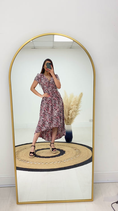 Kalissi Pink Leopard Print Dip Hem Dress