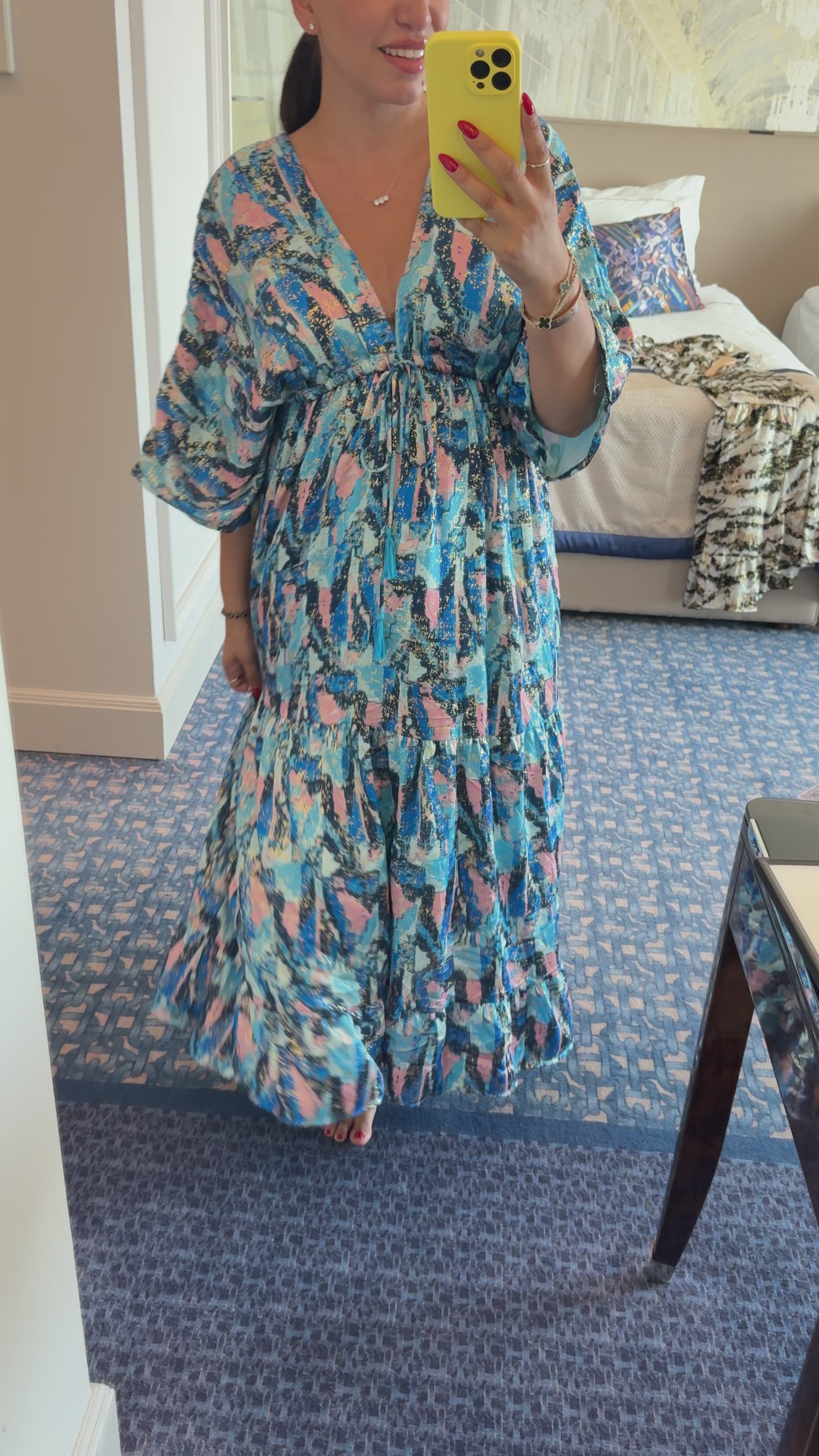 Load video: Noella Abstract Print Deep V Neck Maxi Dress