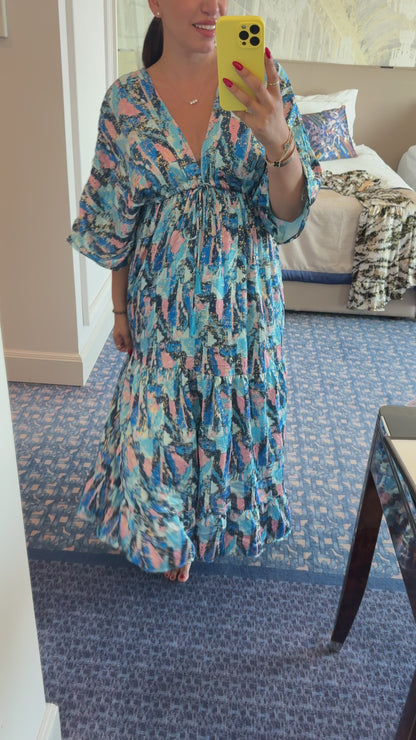 Noella Abstract Print Deep V Neck Maxi Dress