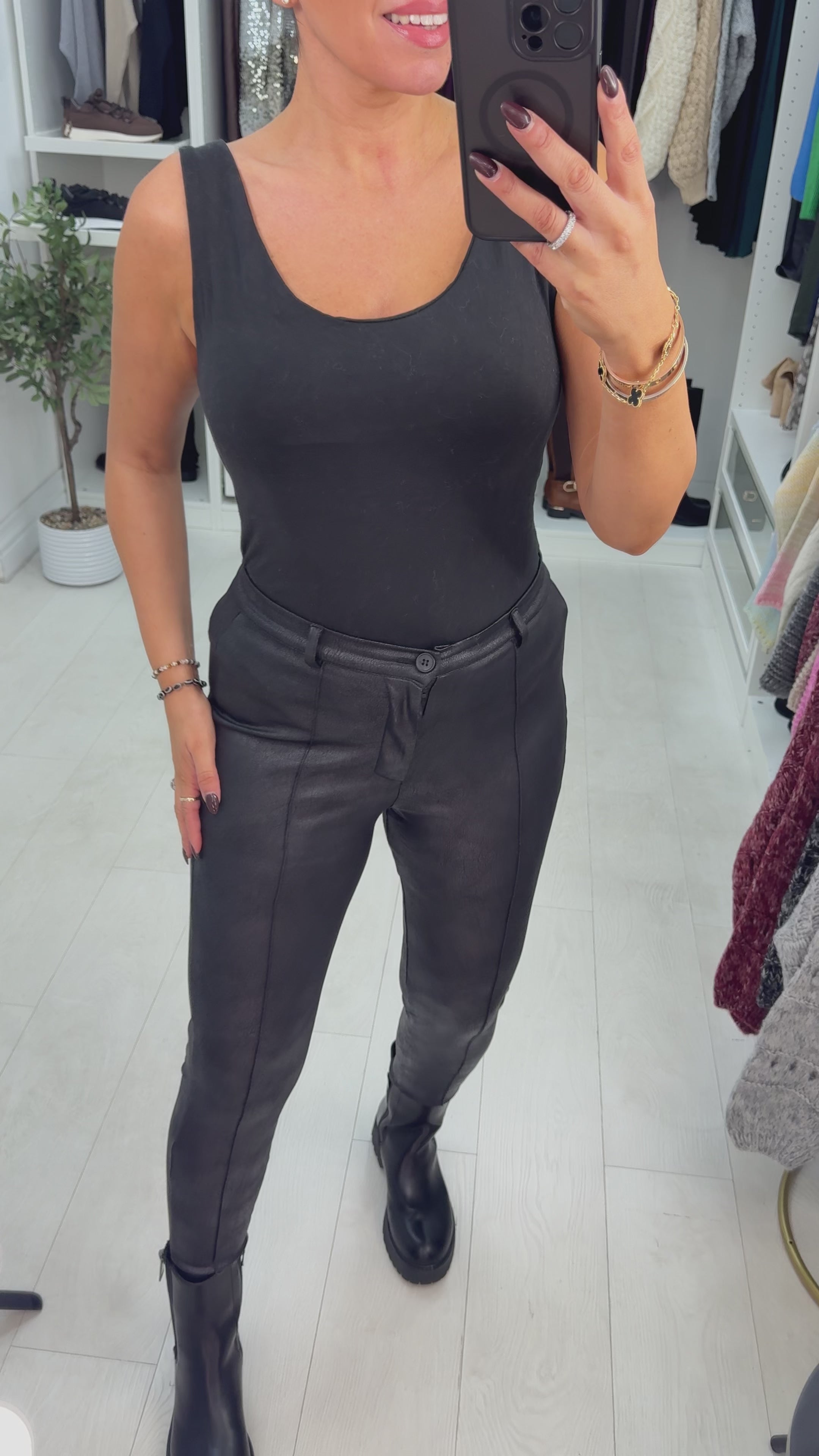 Load video: Danica High Waisted Brushed Leather Look Leggings