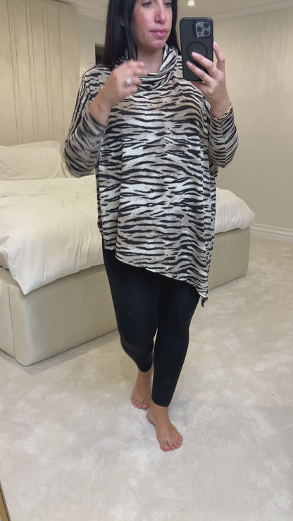 Aria Tiger Print Cowl Neck Top