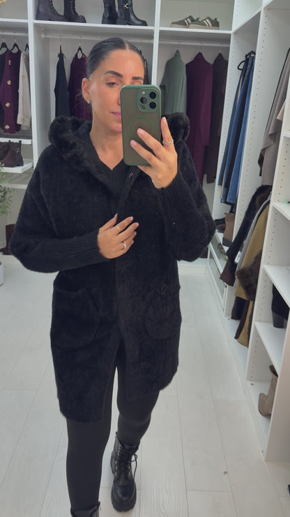 Izaria Super Soft Faux Fur Hooded Longline Cardigan