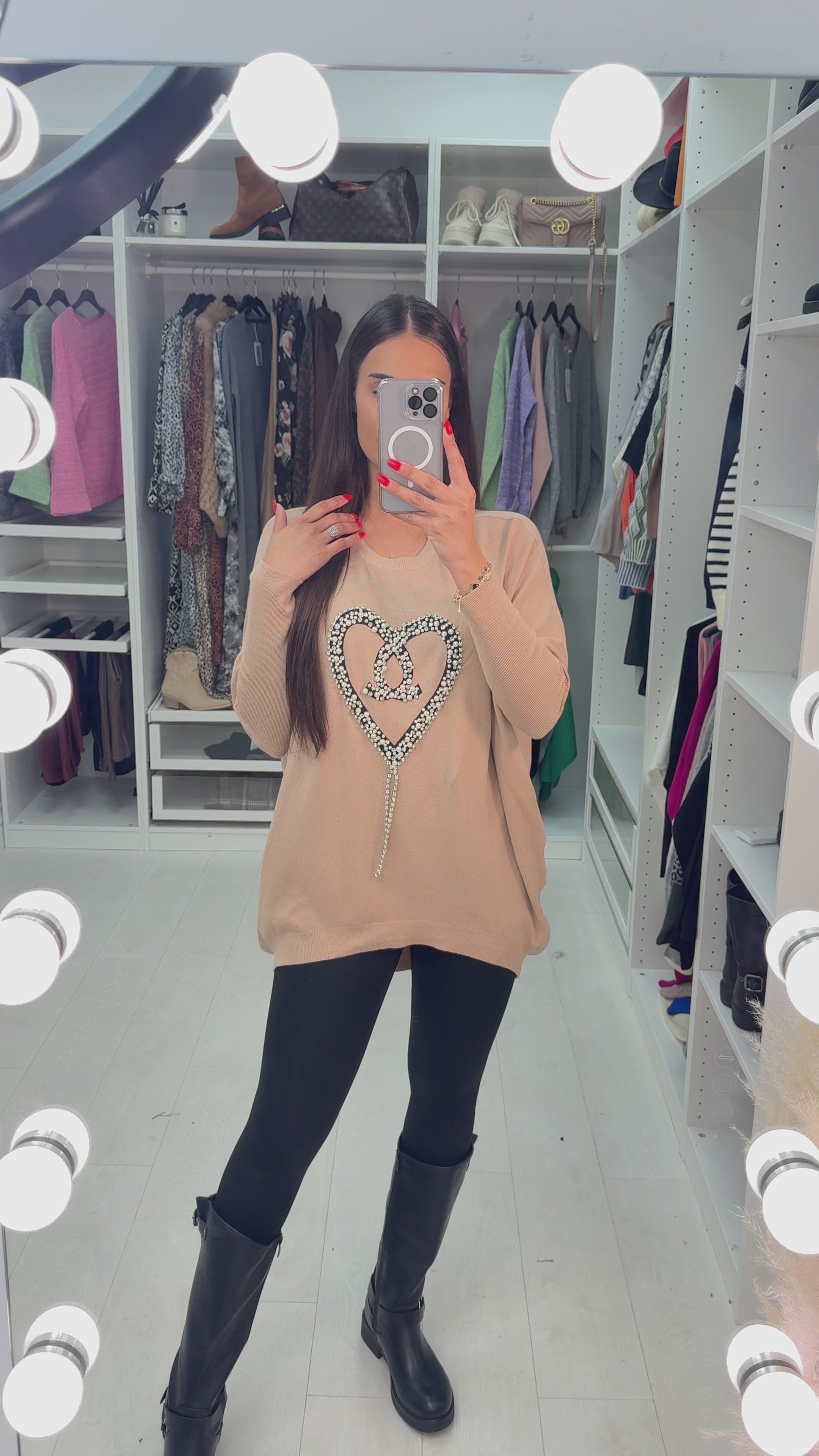 Jona Diamante & Pearl Heart Detailed Knitted Jumper