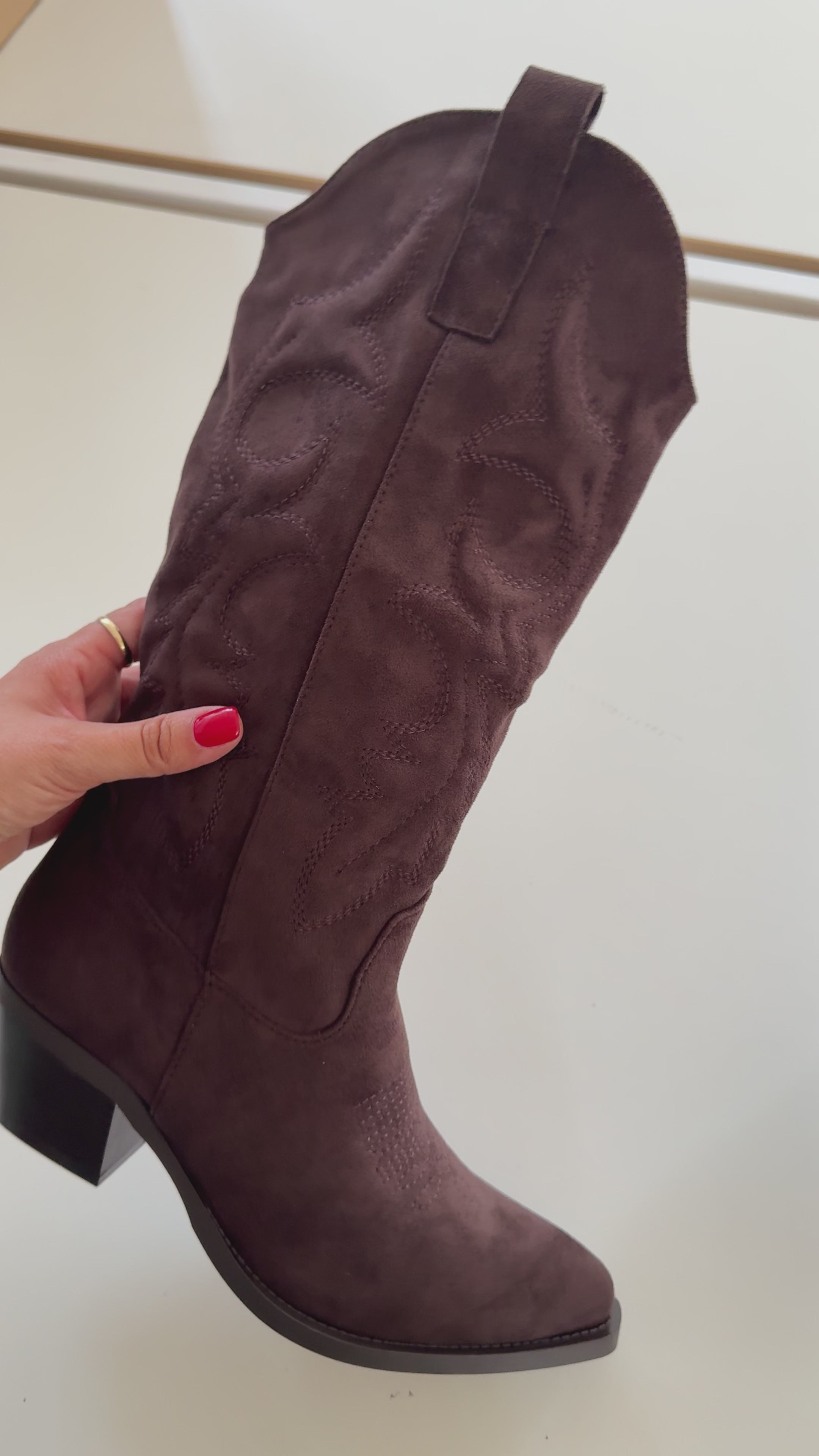 Load video: Penelope Faux Suede Western Boots