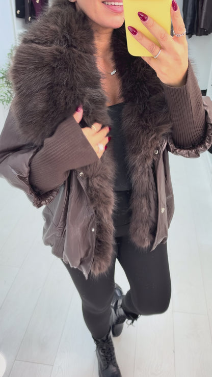 Jessa Faux Leather & Faux Fur Collar Jacket