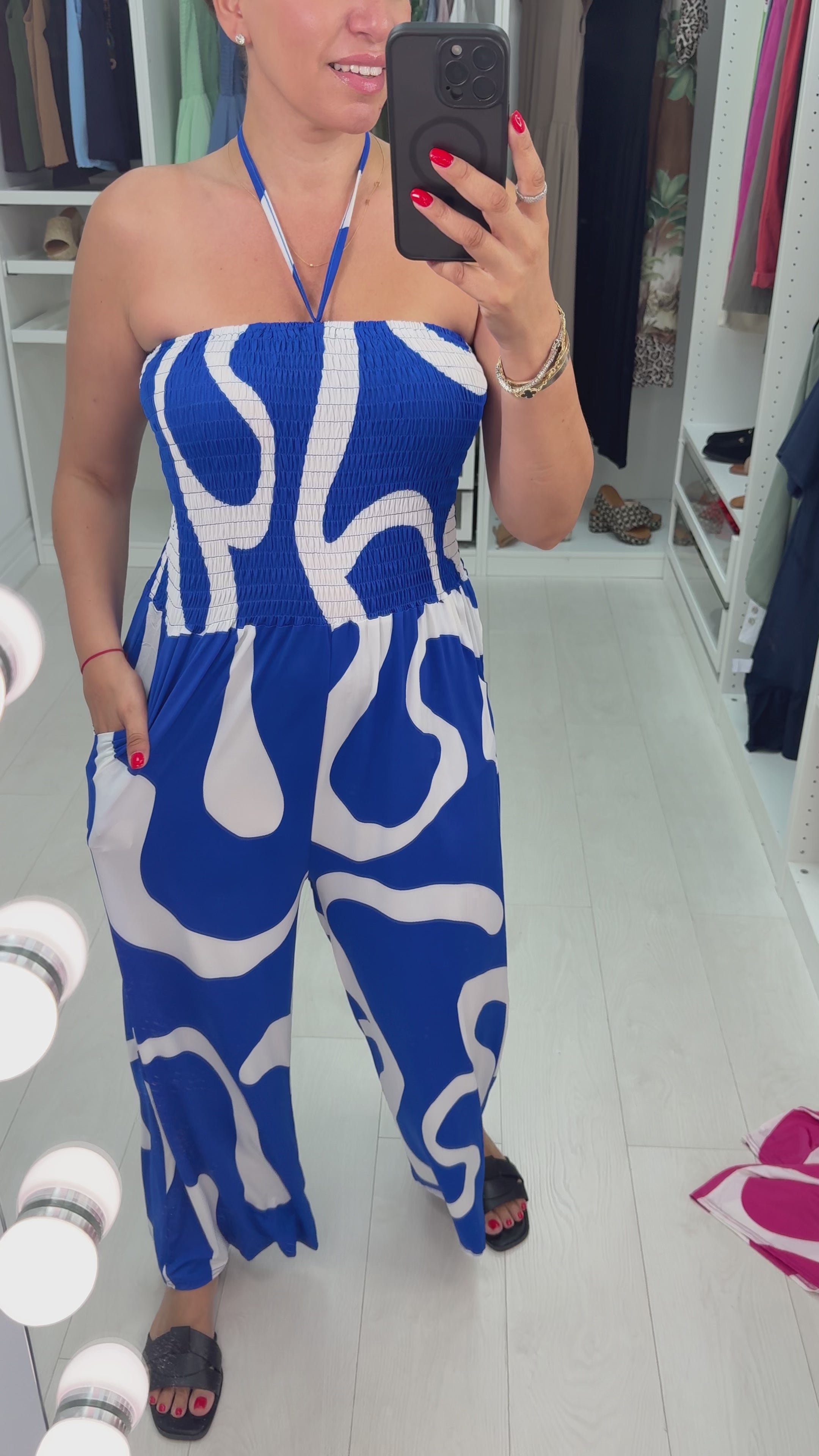 Load video: Aylan Abstract Print Elasticated Bust Jumpsuit