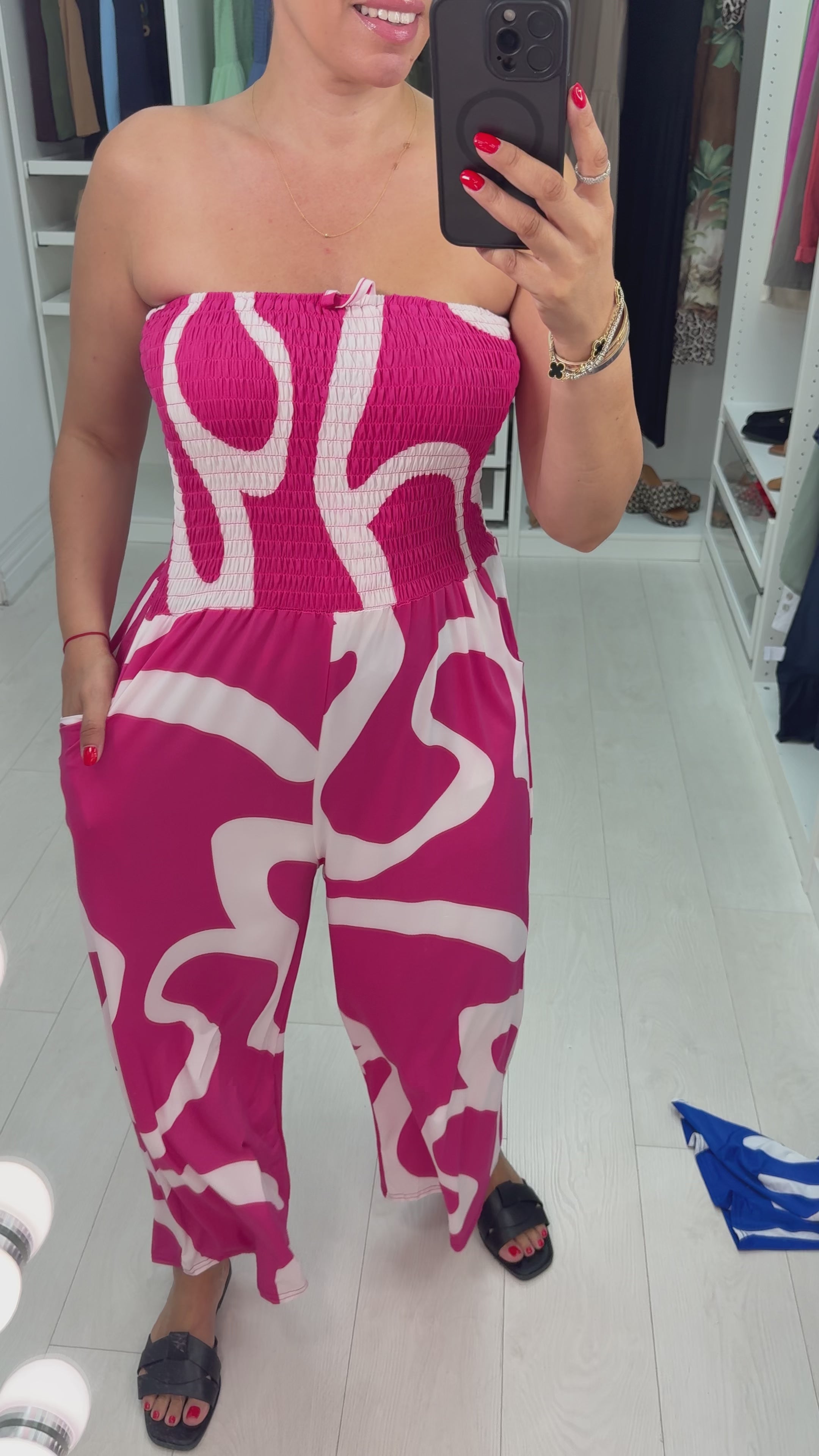 Load video: Aylan Abstract Print Elasticated Bust Jumpsuit