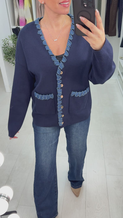 Shellie Denim Trim Detailed Cardigan