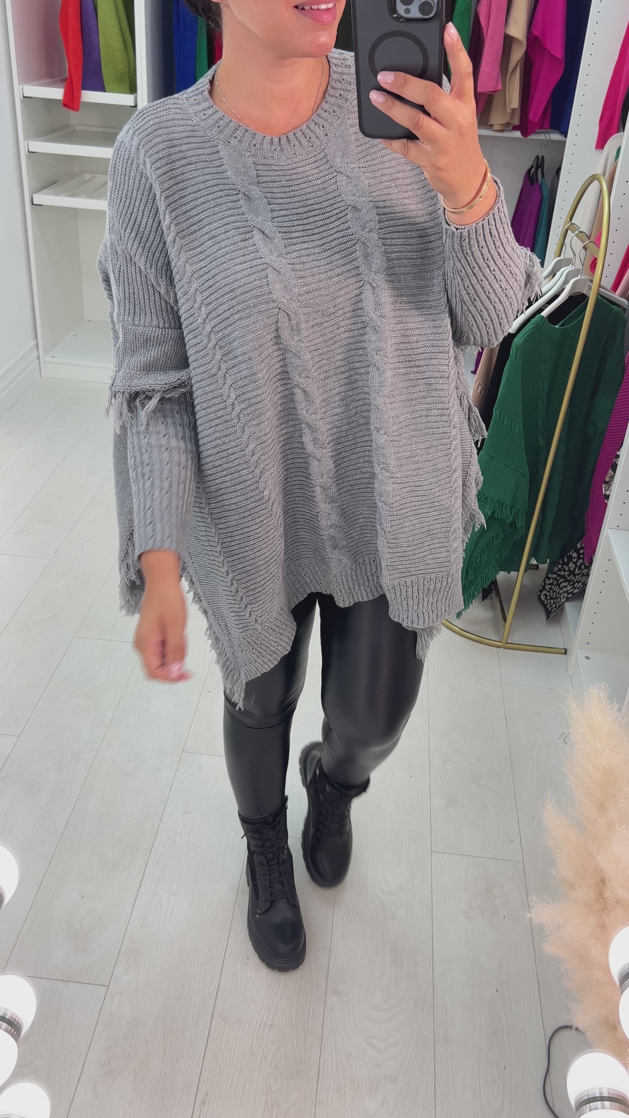 Candela Pleated Knit Tassel Poncho Jumper