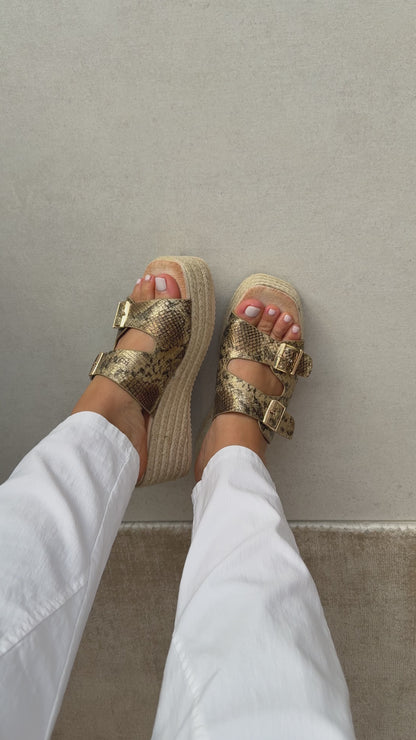 Lara Woven Platform Buckle Mules