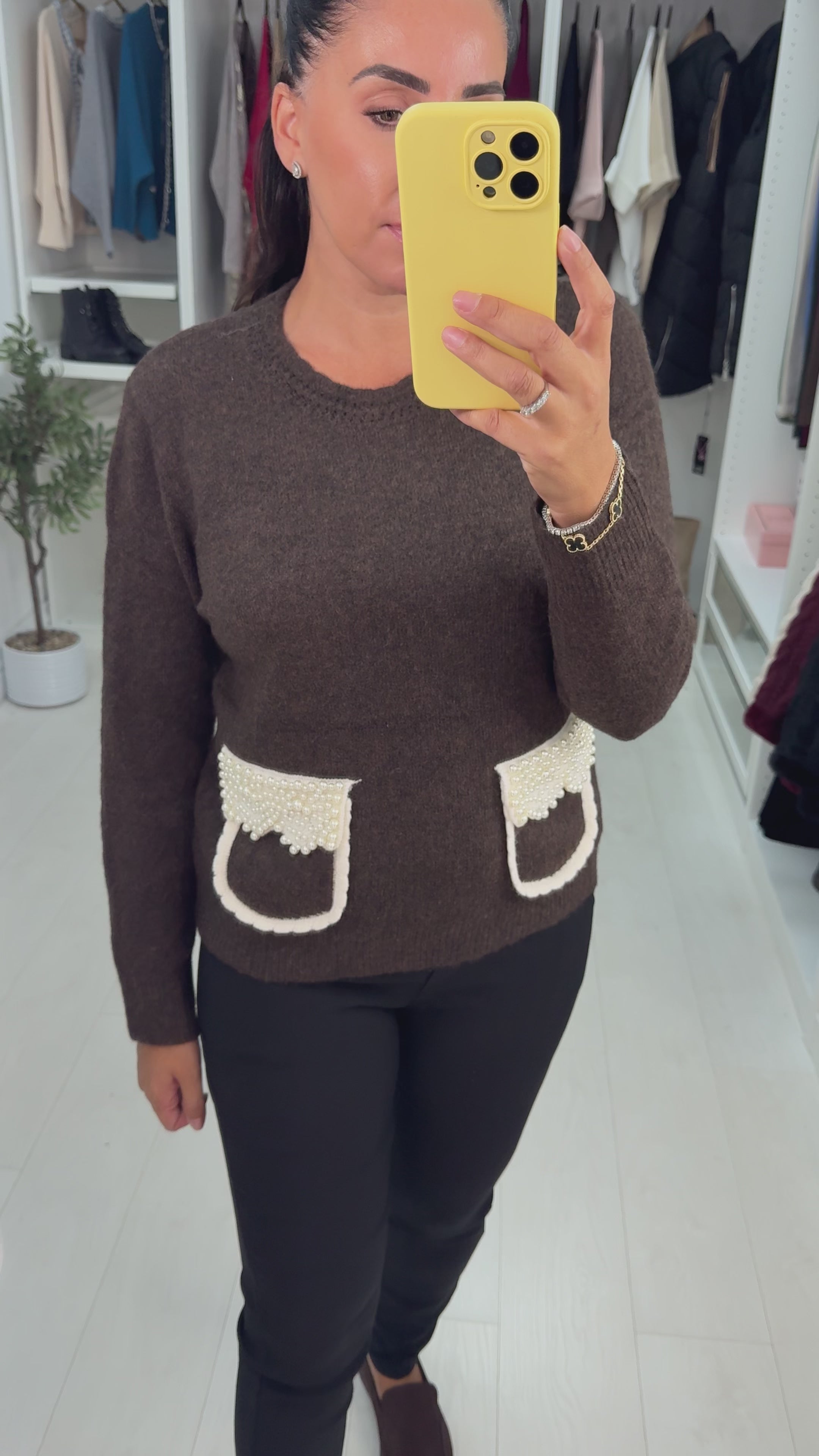 Pollie Plain Pearl Pocket Detail Jumper