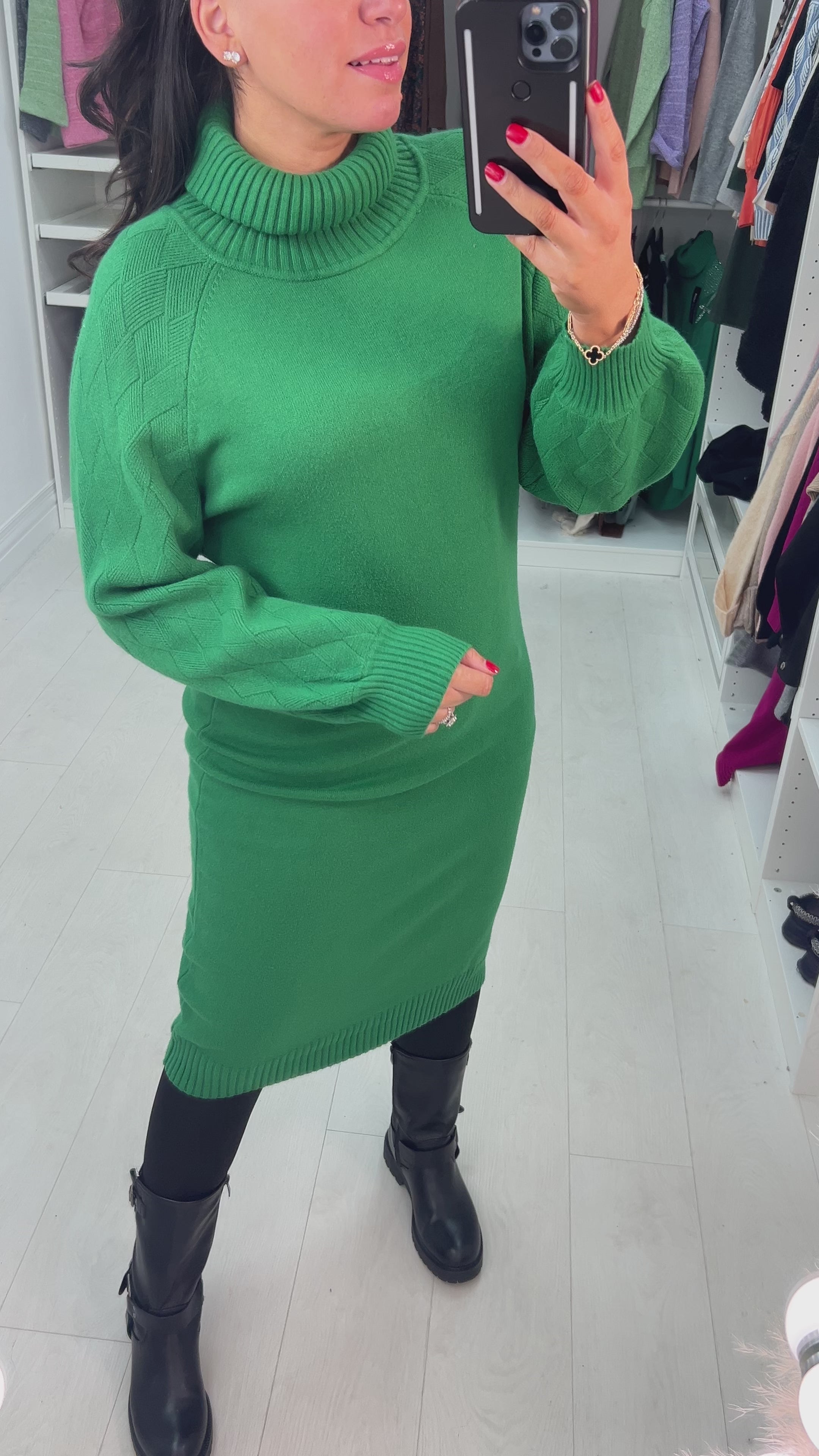 Load video: Aleesha Ribbed Roll Neck Knitted Jumper Dress
