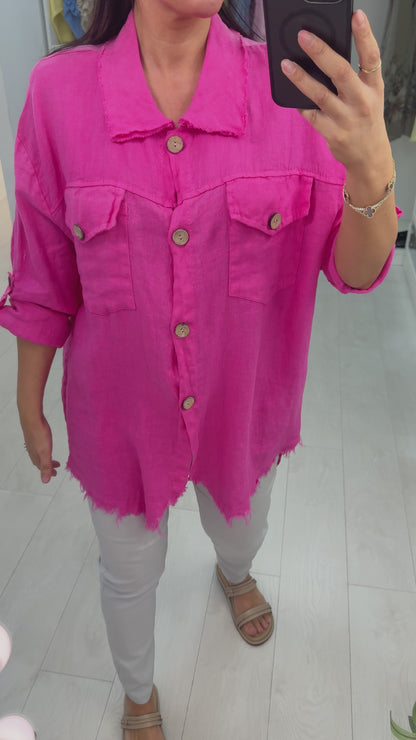 Oaklee Plain Frayed Hem Linen Shirt