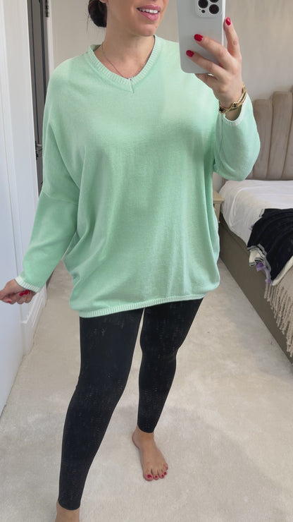 Regina V Neck Contrast Stitch Jumper