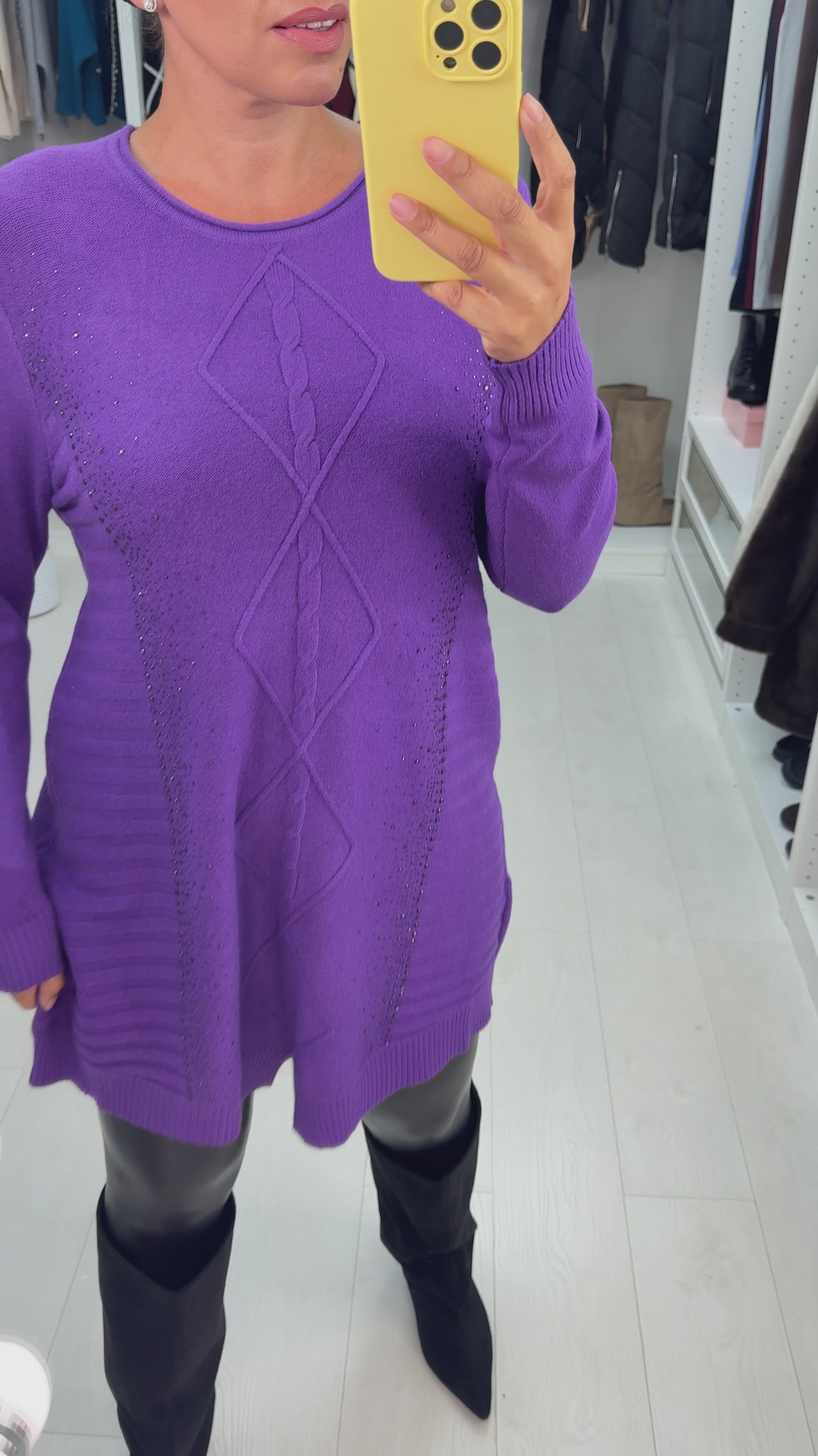 Load video: Fabia Plain Embellished Detail Longline Jumper