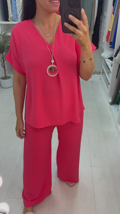 Alyssa Plain V Neck Necklace Co-Ord Set