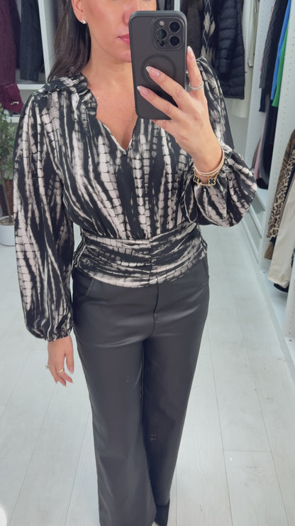 Tulisa Abstract Print Elasticated V Neck Top