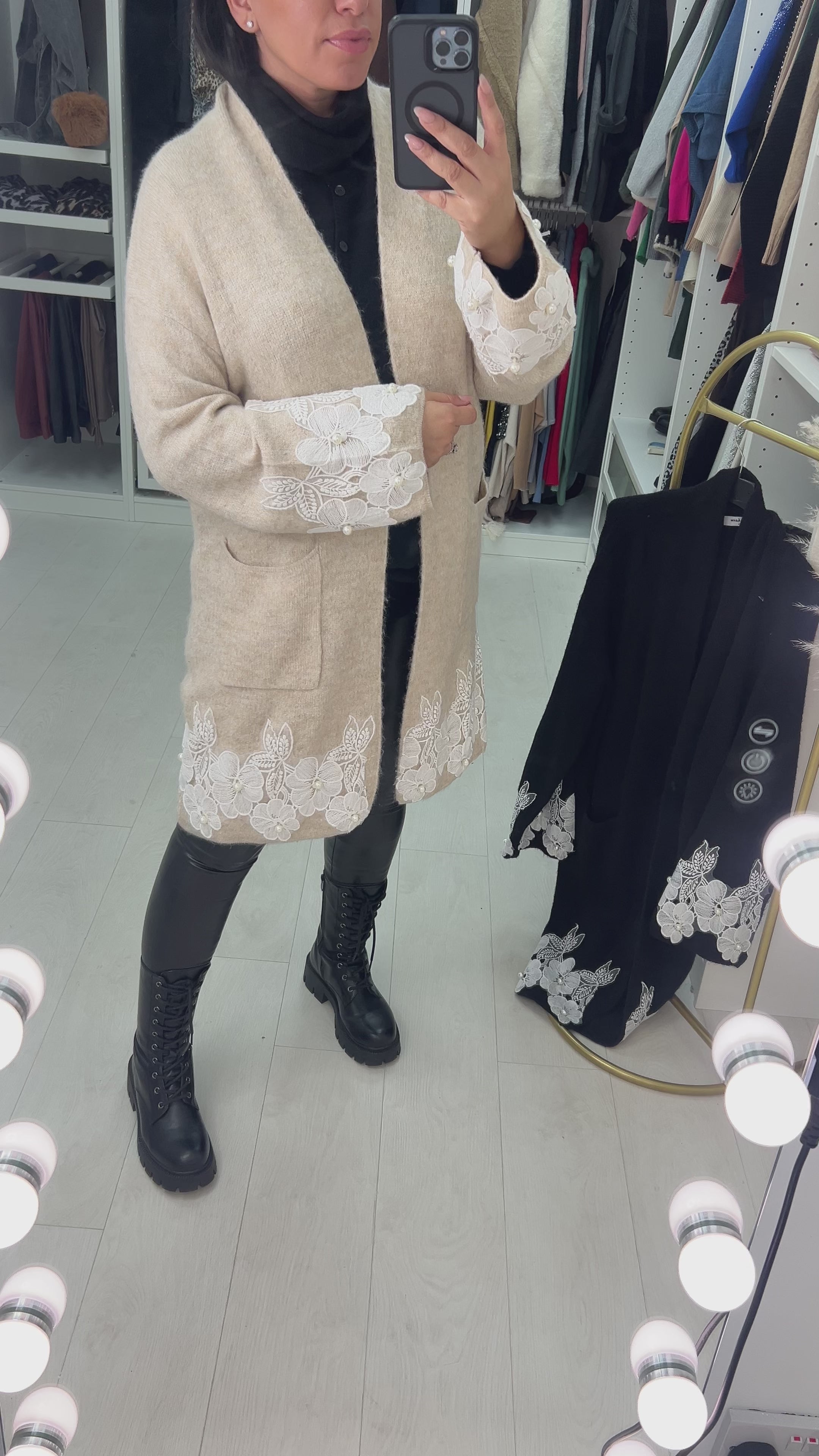 Francesca Pearl and Floral Appliqué Detail Cardigan