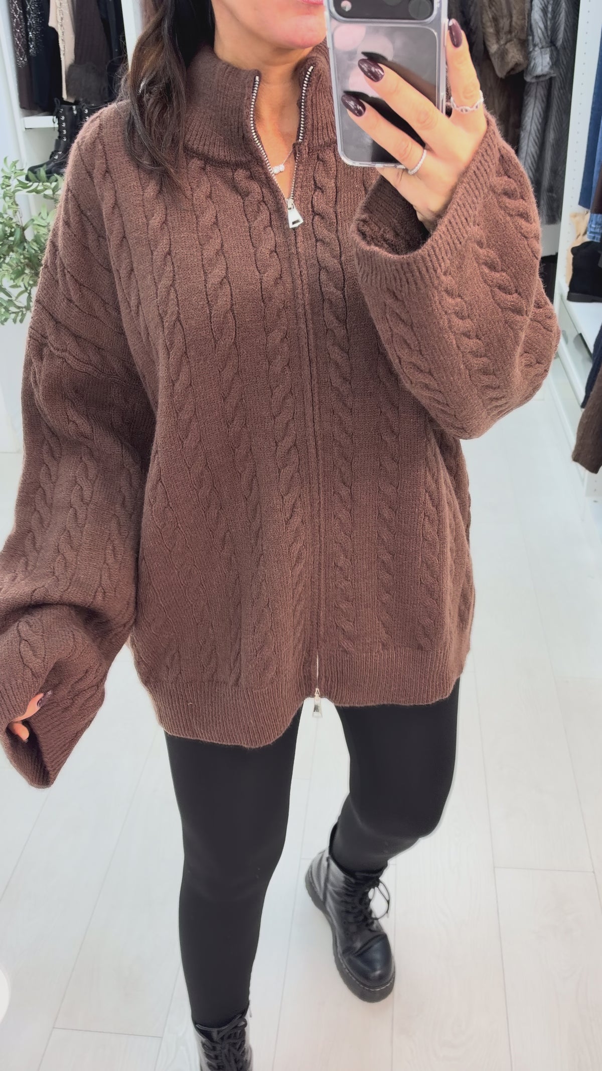 Istella Plain Cable Knit Zip Front Jumper