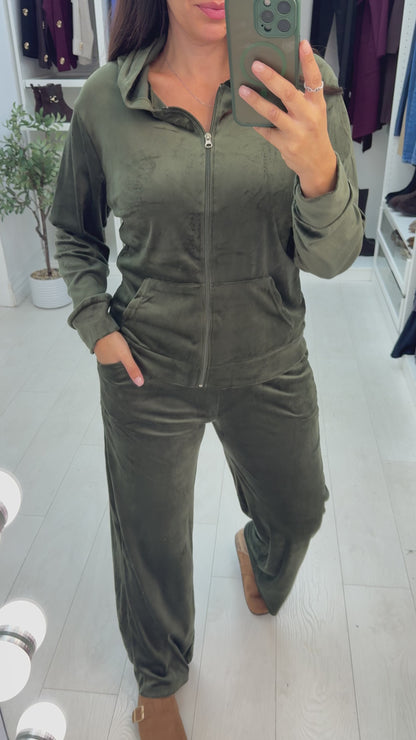 Oksana Velour Zip-Up Hoodie Loungewear Set