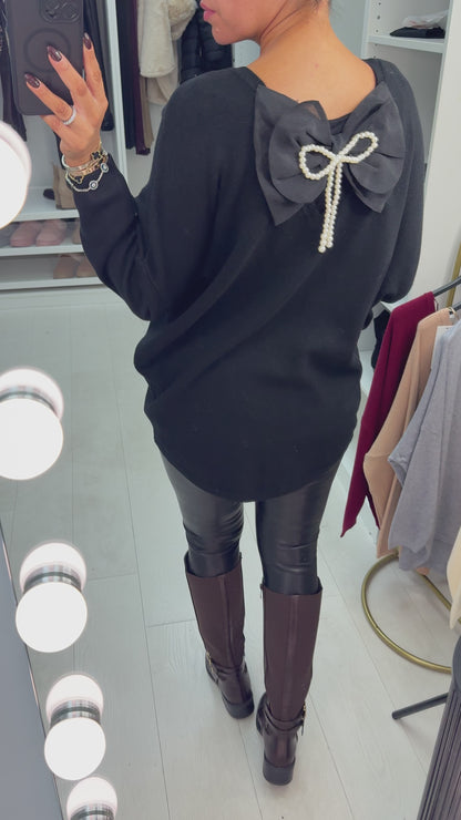 Madeline Plain V Neck Bow Back Jumper