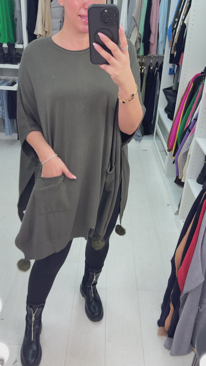 Fauna Plain Diamante Detail Poncho Jumper