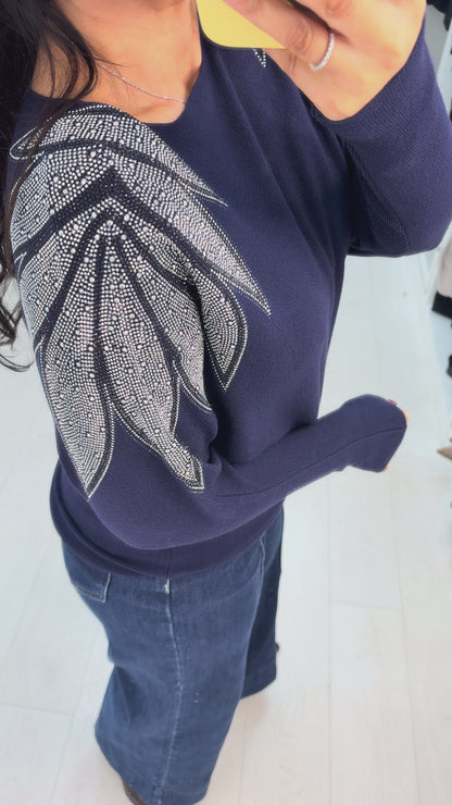 Gwynne Plain Embellished Shoulder Batwing Jumper