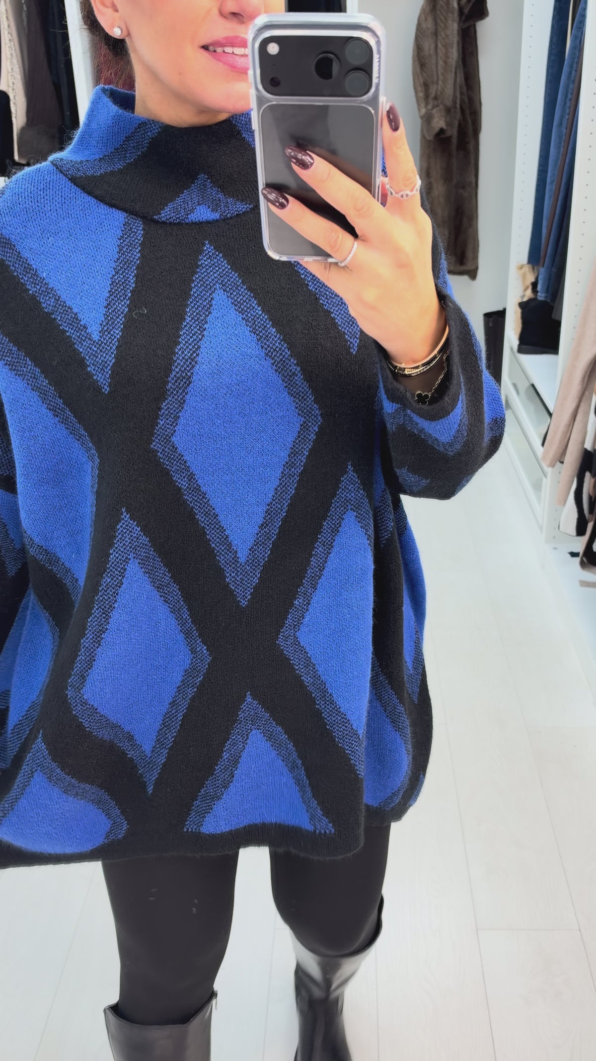 Naya Diamante Print High Neck Longline Jumper