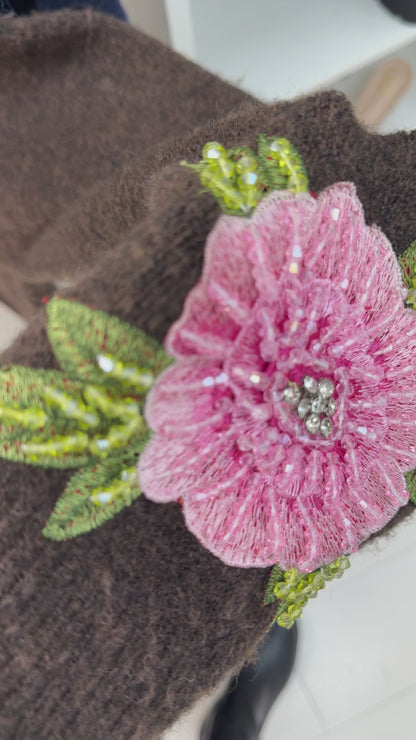 Jeannie Floral Embellished Sleeve Super Soft Jumper