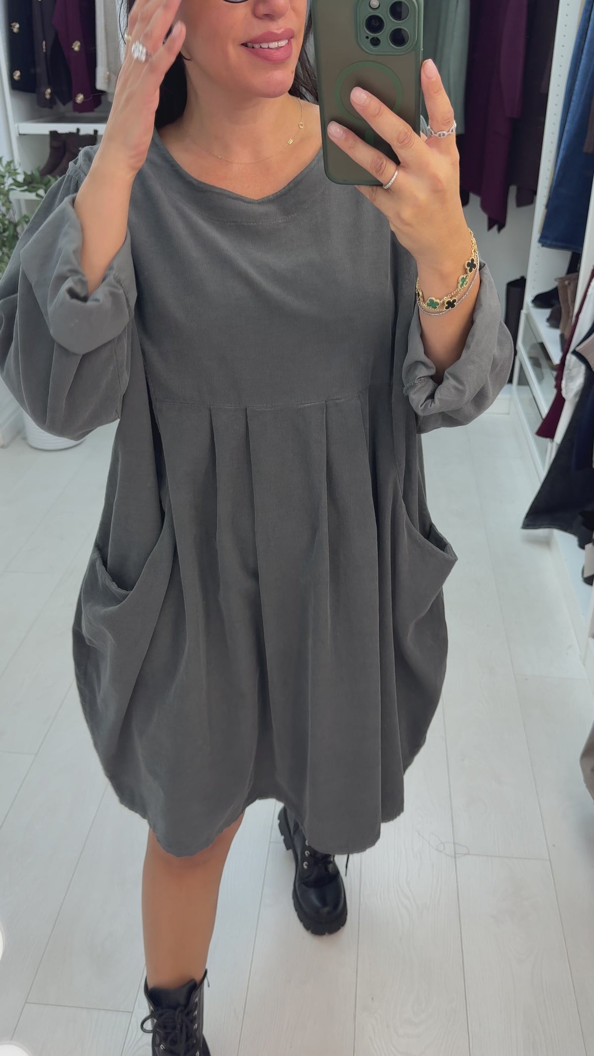 Load video: Fabiola Pocket Front Loose Fit Corduroy Dress